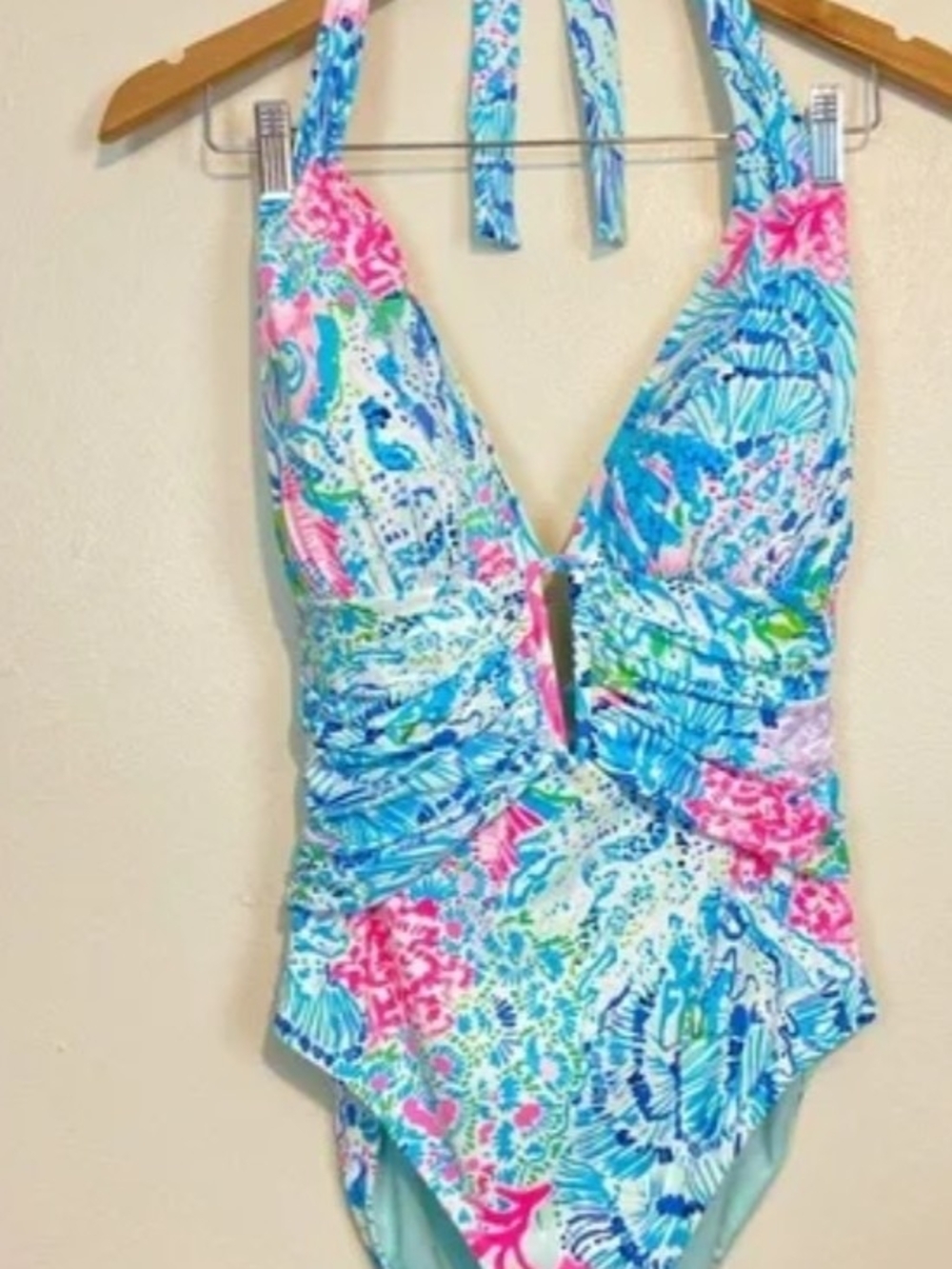 Lilly Pulitzer Multicolor Halter One-Piece Swimsuit - Pastel Blue Pink Green - Picture 3 of 3